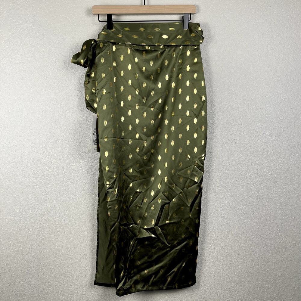 Never Fully Dressed Jasper Skirt Khaki With Gold Fleck US 6 Satin Wrap Green NWT - Picture 7 of 16